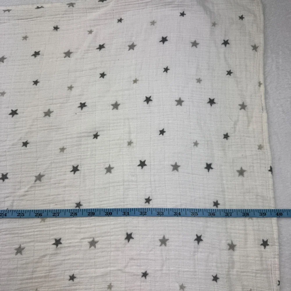 Aden + Anais Cotton Muslin Swaddle Blanket White Grey Stars 41x40 Nursery Baby